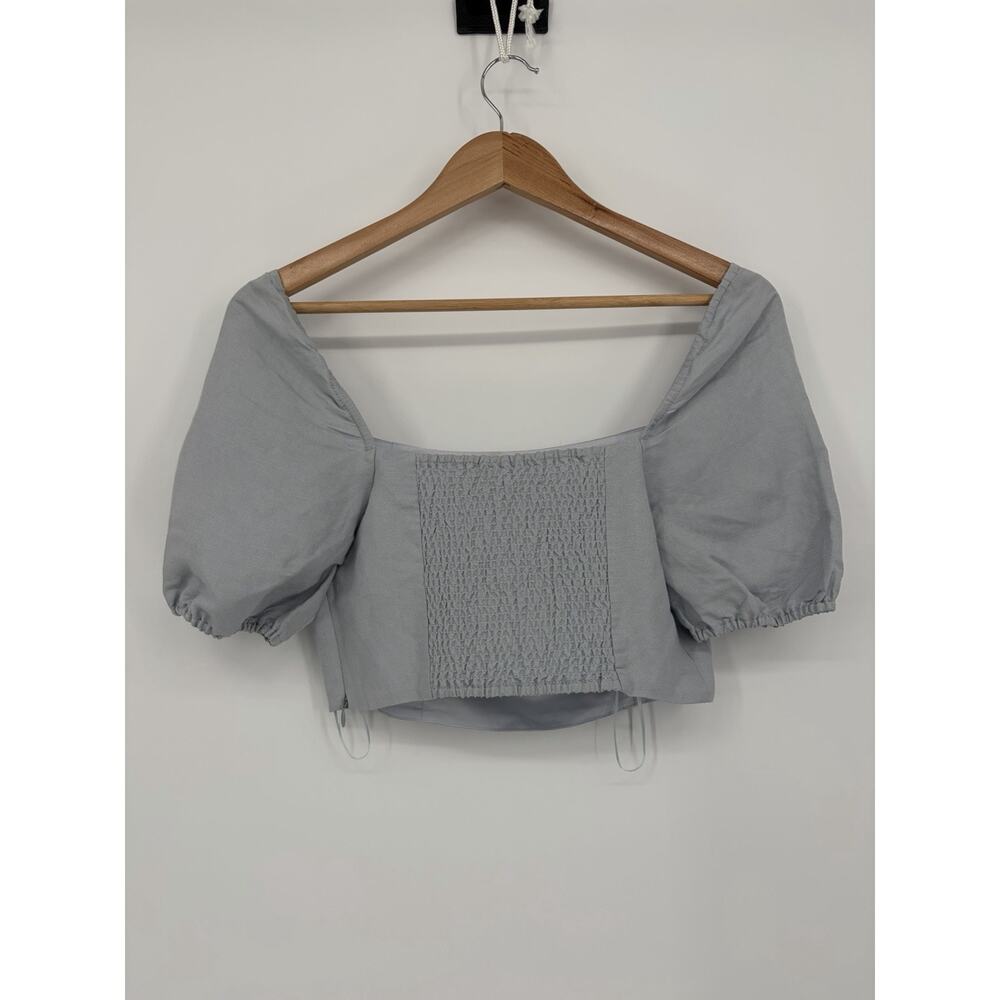 Oak + Fort Puff Sleeve Coastal Crop Top Blue Women’s M Romantic Cottagecore Boho - Picture 4 of 11